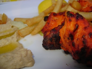 Grilled Chicken with humus and fries